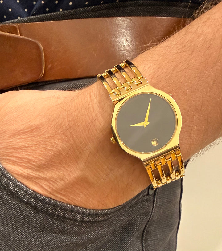 Movado Esperanza Gold-Plated Black Museum Dial Quartz Watch 33mm Ref. 88.G2.1881