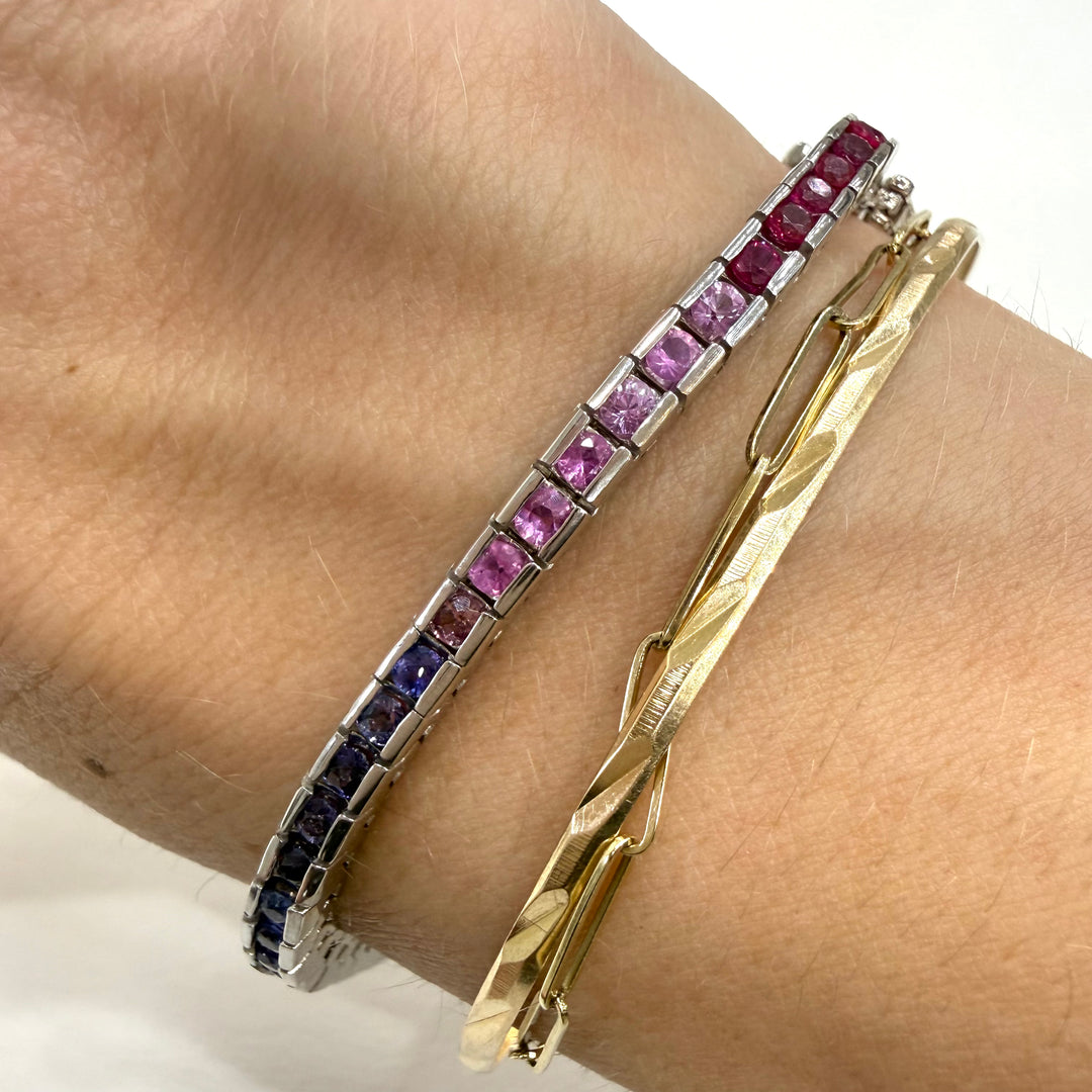 Multi-Colored Sapphire Tennis Bracelet 18K White Gold 2.86CTW