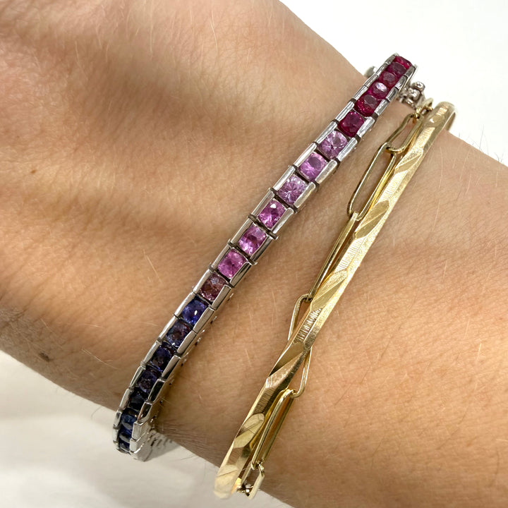 Multi-Colored Sapphire Tennis Bracelet 18K White Gold 2.86CTW