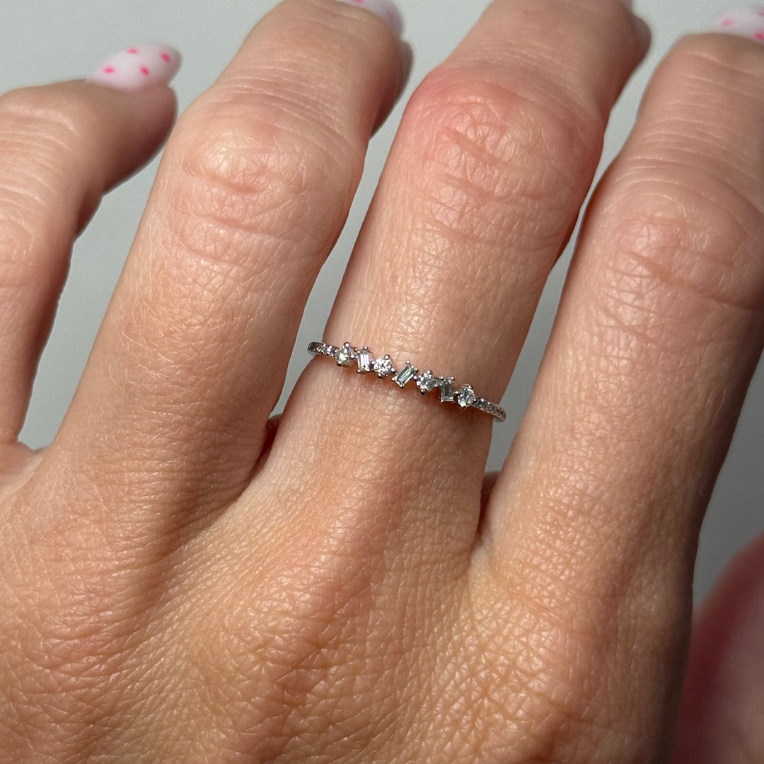 Diamond Band Alternating Baguette Round 14K White Gold .16CTW