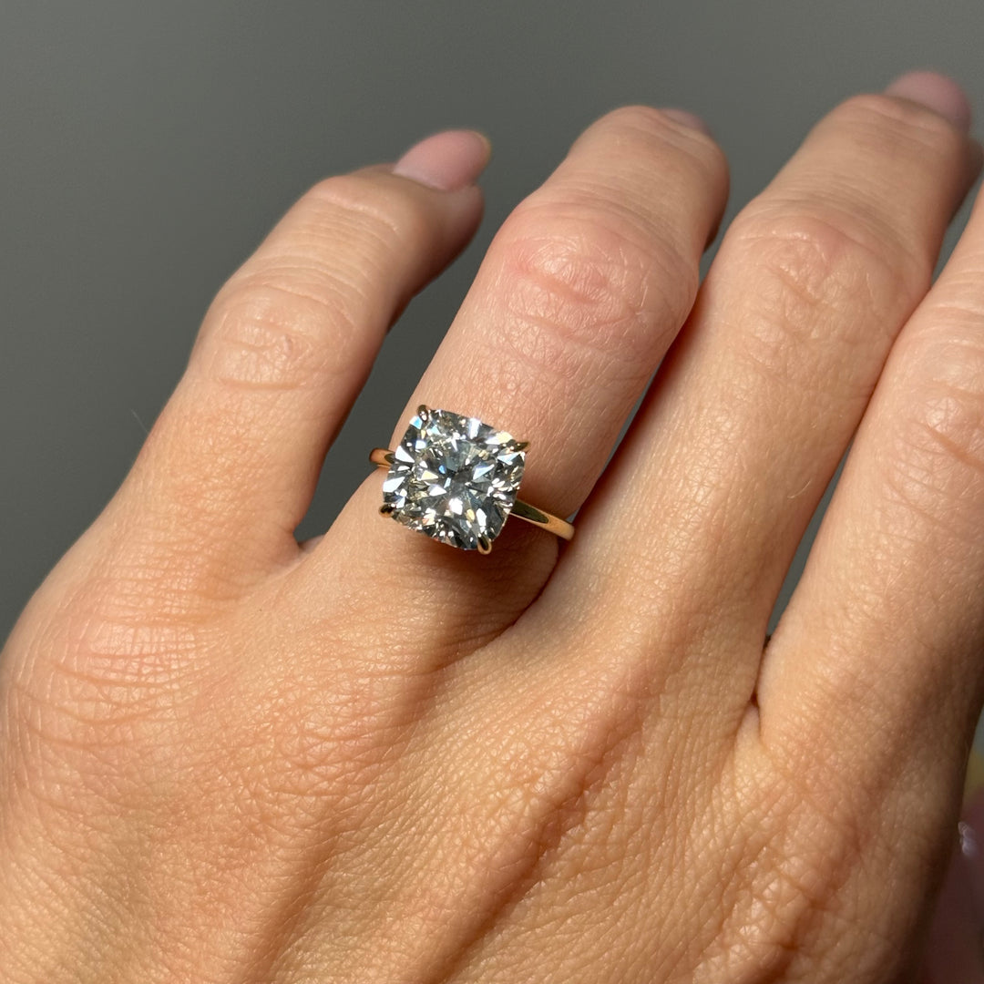 Lab Grown Cushion Diamond Solitaire Ring 5.29CT 14K Yellow Gold