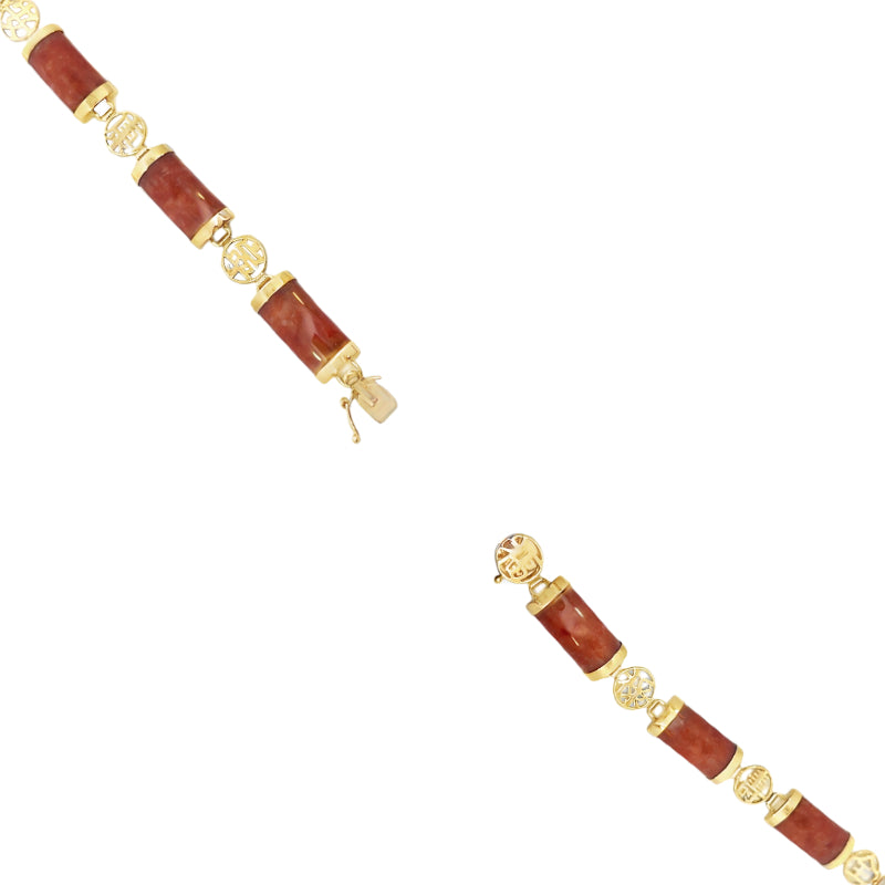 Red Jade Segment Bracelet 14K Yellow Gold