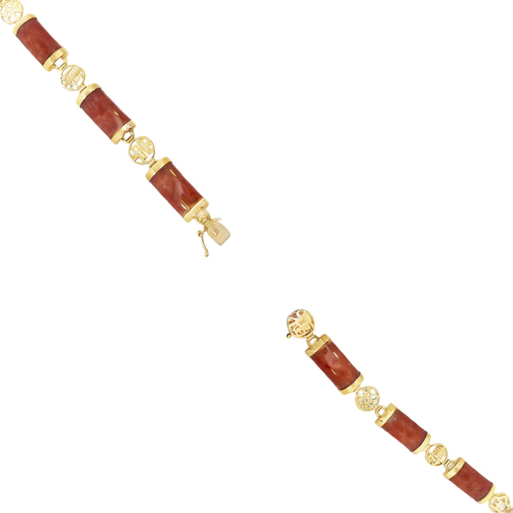 Red Jade Segment Bracelet 14K Yellow Gold