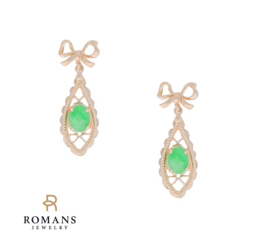 Jade Bow Dangle Earrings 14K Rose Gold