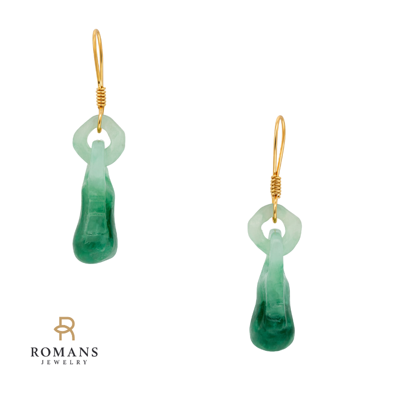 Jade Dangle Earrings 14K Yellow Gold