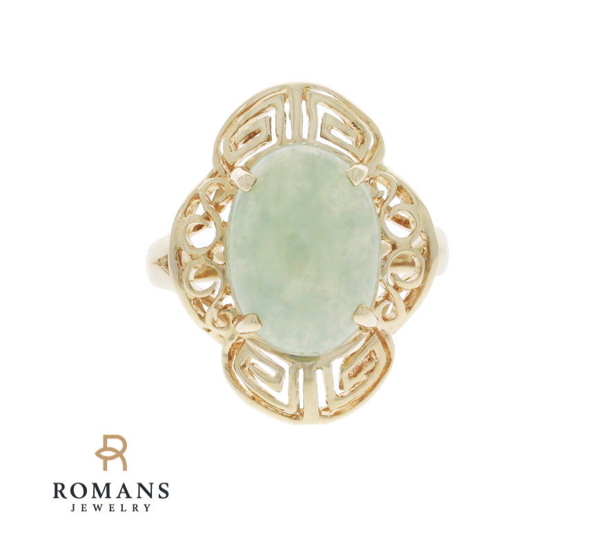 Jade Oval Filigree Ring 14K Yellow Gold