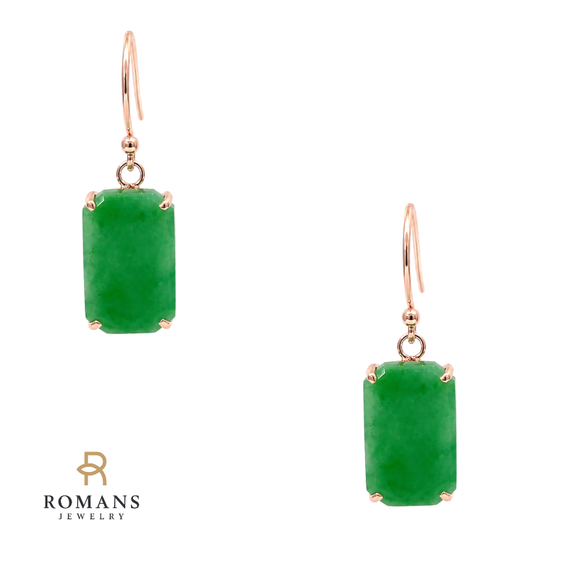 Jade Tablet Dangle Earrings 14K Rose Gold French Wire