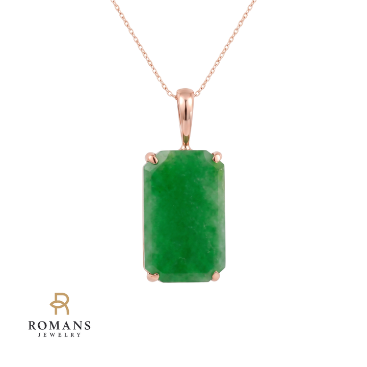 Jade Tablet Pendant 14K Rose Gold Natural