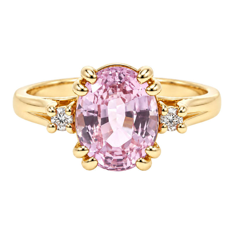 Kunzite &amp; Diamond Three Stone Ring 14K Yellow Gold 3.51CTW