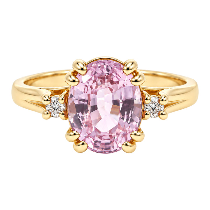 Kunzite &amp; Diamond Three Stone Ring 14K Yellow Gold 3.51CTW