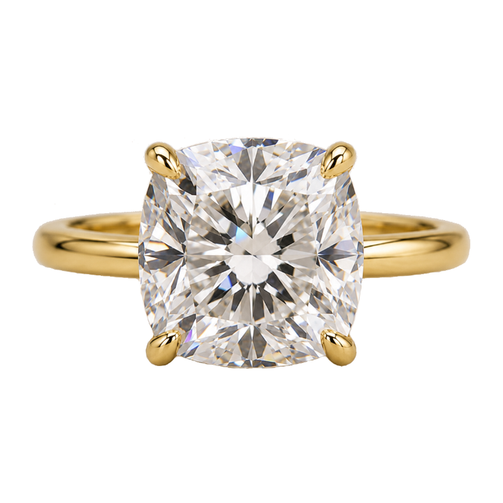 Lab Grown Cushion Diamond Solitaire Ring 5.29CT 14K Yellow Gold