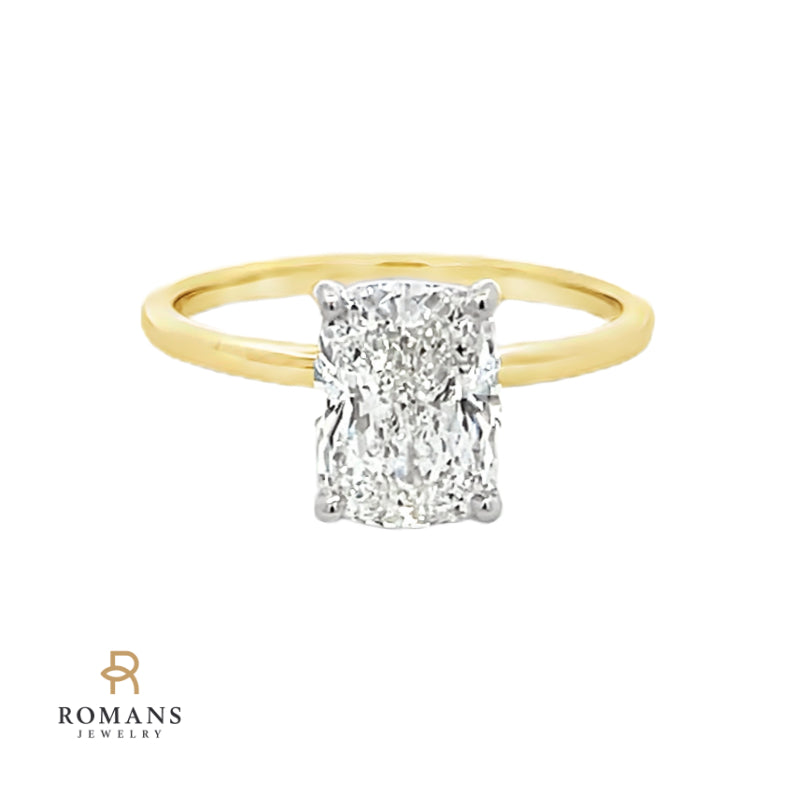 Lab Grown Cushion Diamond Hidden Halo Engagement Ring 14K 2.10 CTW