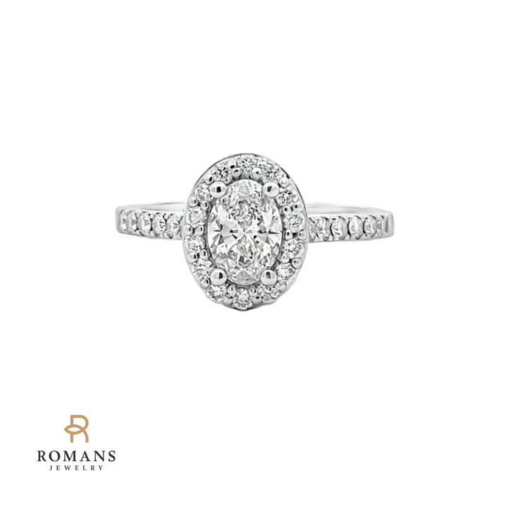 Lab Grown Oval Diamond Halo 14K White Gold Engagement Ring .61CT
