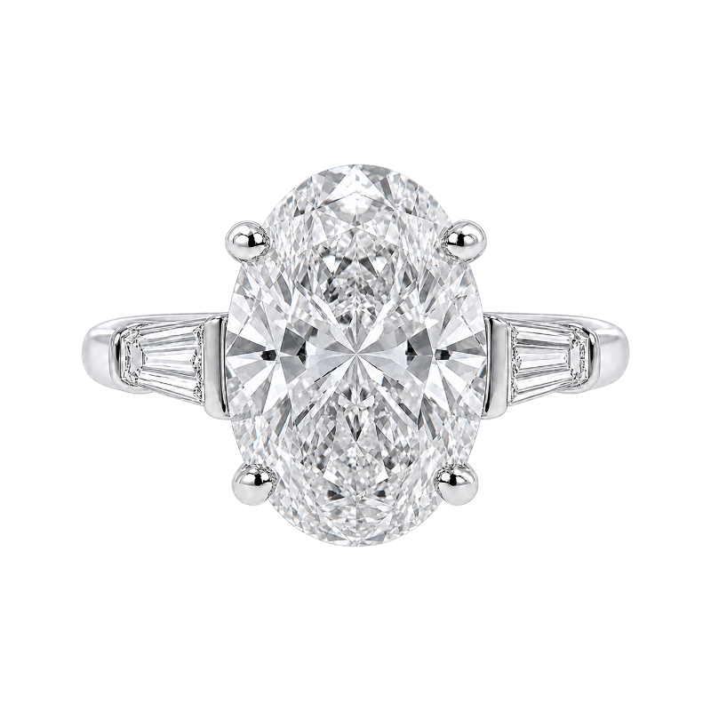 Lab Grown Oval Diamond Three Stone Engagement Ring 4.52CT Platinum