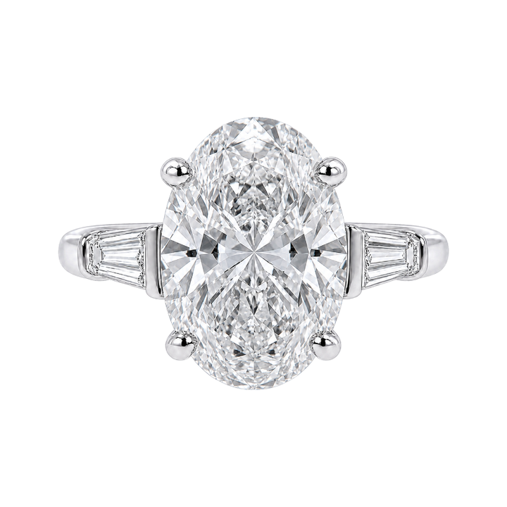 Lab Grown Oval Diamond Three Stone Engagement Ring 4.52CT Platinum