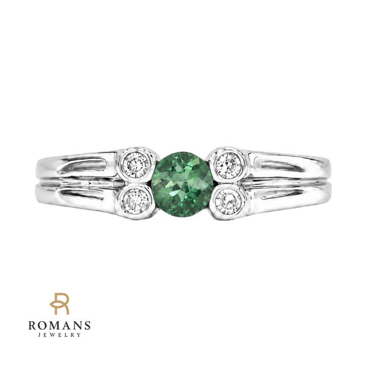 Lab Grown Round Alexandrite Diamond Semi Bezel Ring 14K White Gold