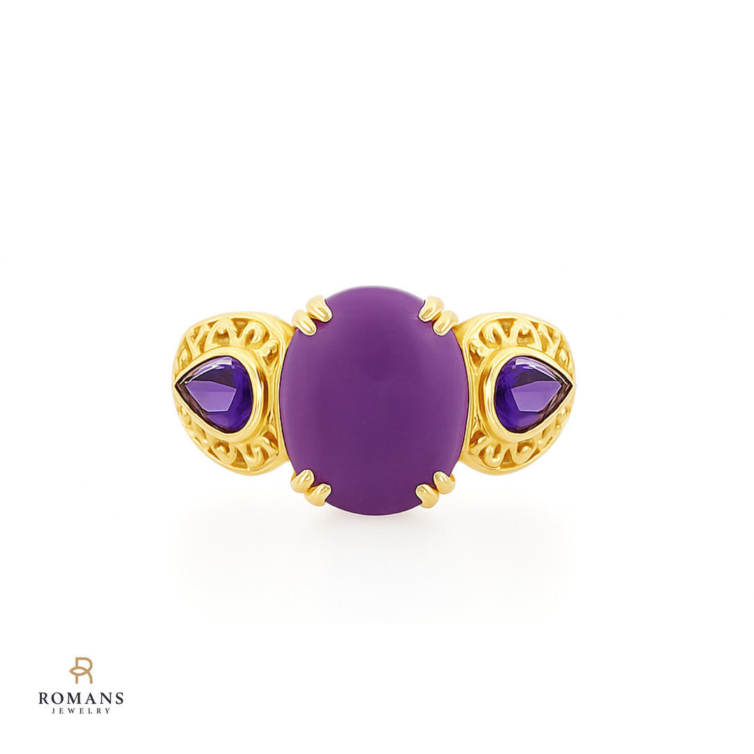 Lavender Jade Amethyst Ring 14K Yellow Gold
