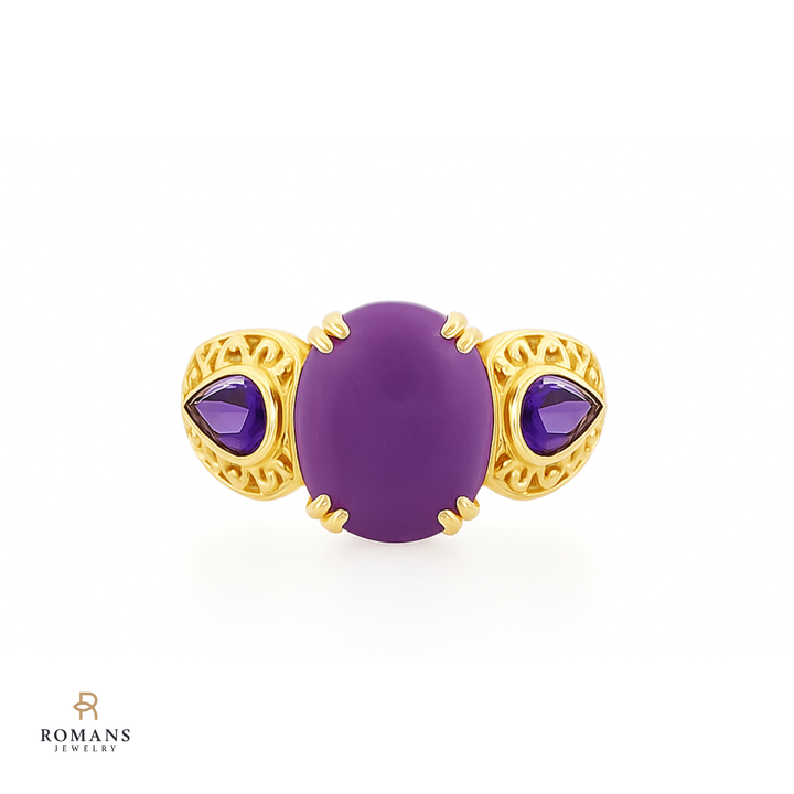 Lavender Jade Amethyst Ring 14K Yellow Gold