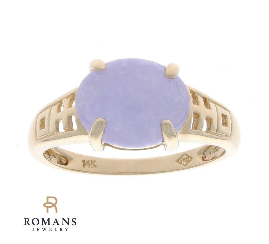 Lavender Jade Oval Ring 14K Yellow Gold