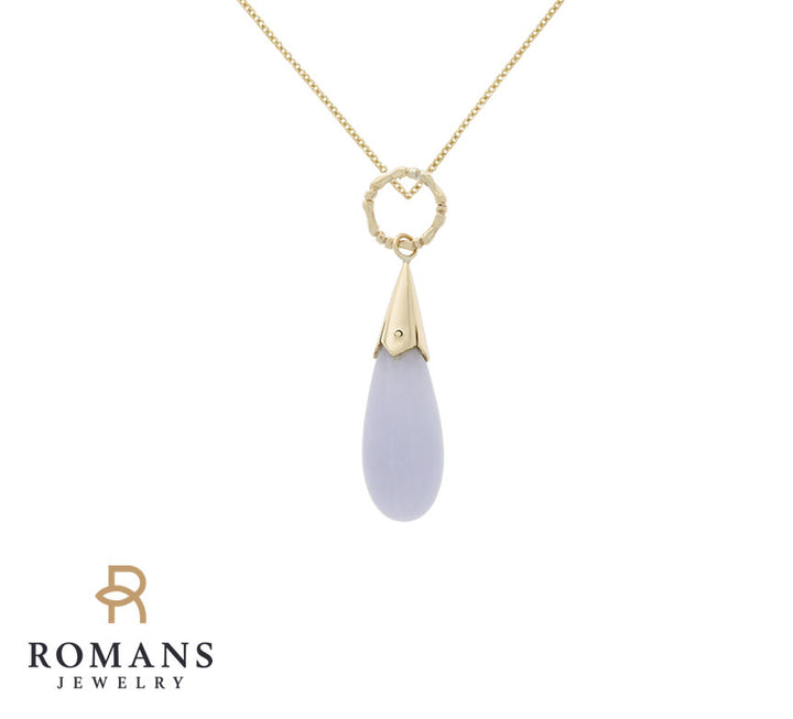 Lavender Tear Drop Jade Pendant 14K Yellow Gold