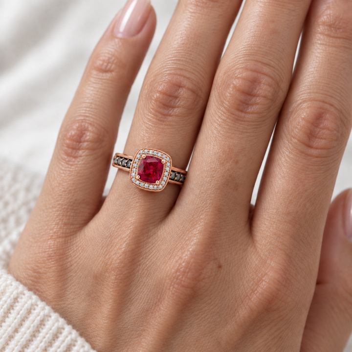 Le Van Lab Ruby Diamond Halo Ring 14K Rose Gold 1.78CT