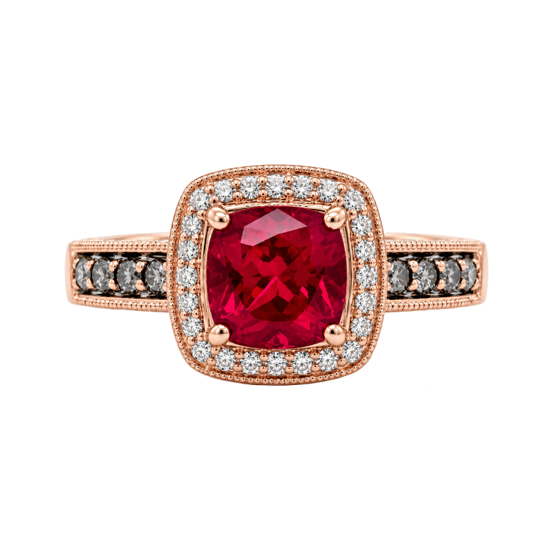 Le Van Lab Ruby Diamond Halo Ring 14K Rose Gold 1.78CT