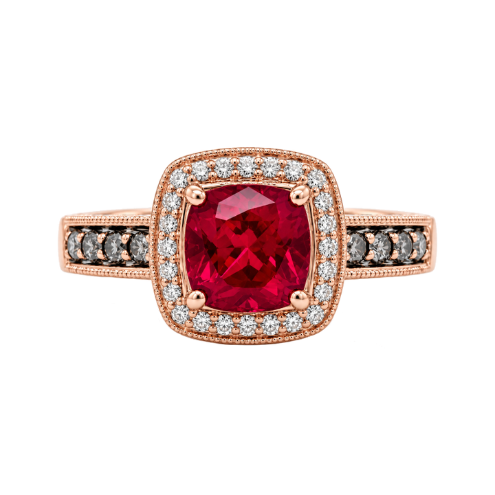 Le Van Lab Ruby Diamond Halo Ring 14K Rose Gold 1.78CT