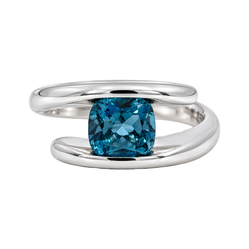 London Blue Topaz Bypass Ring 14K White Gold 1.25CT