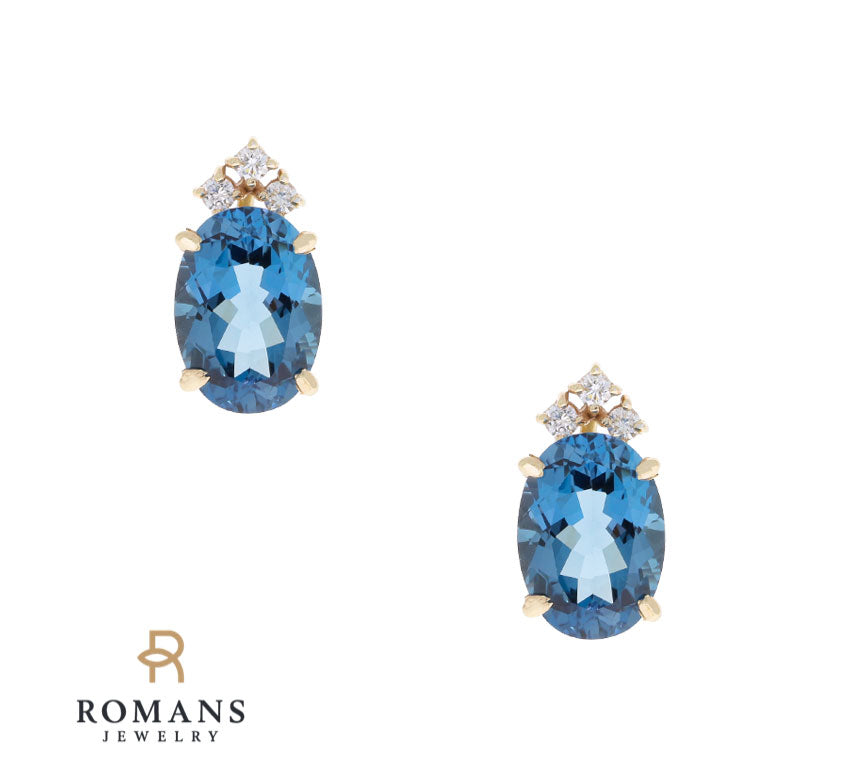London Blue Topaz Diamond Earrings 14K Yellow Gold 14.68CTW