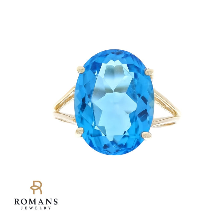 London Blue Topaz Ring 14K Yellow Gold 11 CT