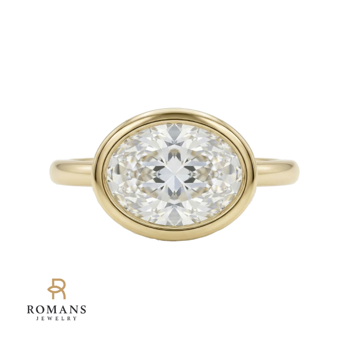 Lumière Solitaire Bezel 2CT Horizontal Oval Lab Diamond 14K Yellow Gold
