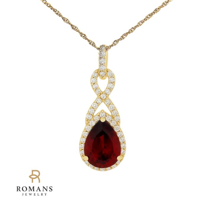 Luxury Garnet & Diamond Halo Gemstone Pendant 14K Yellow Gold 2.27CT