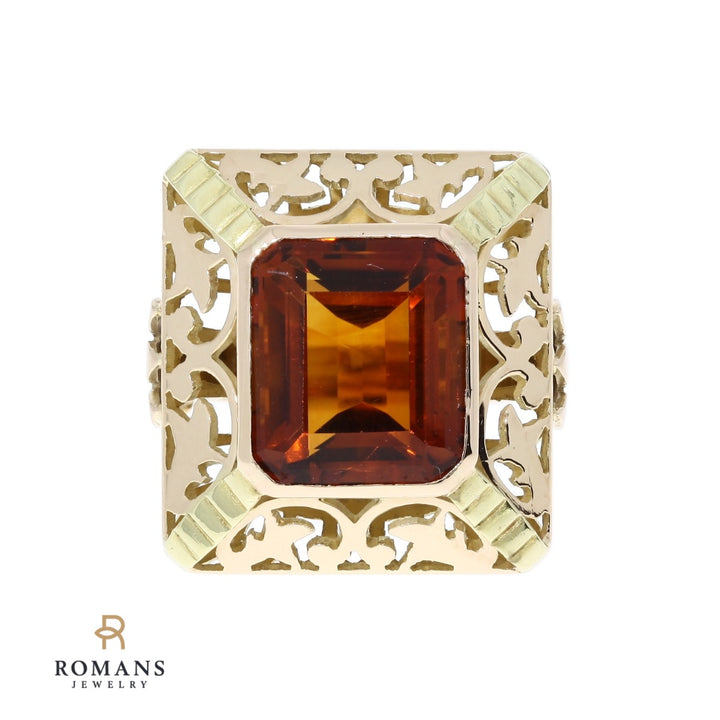 Madeira Citrine Art Nouveau Ring 14K Two Tone 6.57 CT