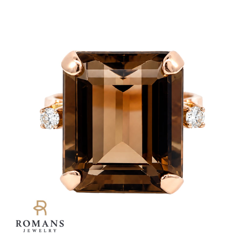 Madeira Citrine Three Stone Ring 14.82CT 14K Rose Gold