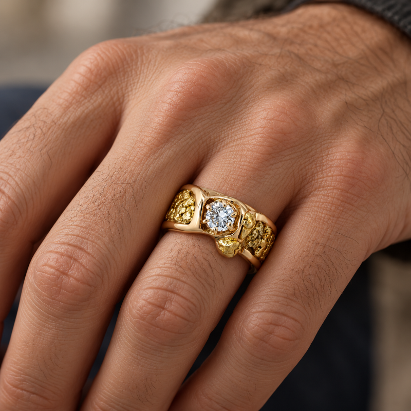 Man_s_Gold_Nugget_Diamond_Ring