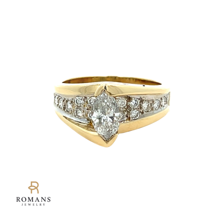 Marquise Diamond Engagement Ring 14K Two Tone .83CT