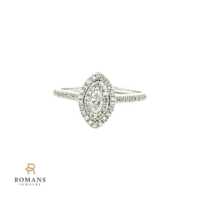 Marquise Diamond Halo Ring 14K White Gold .40CTW