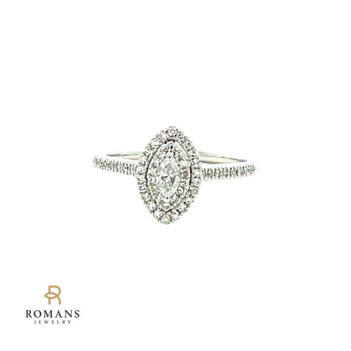 Marquise Diamond Halo Ring 14K White Gold .40CTW