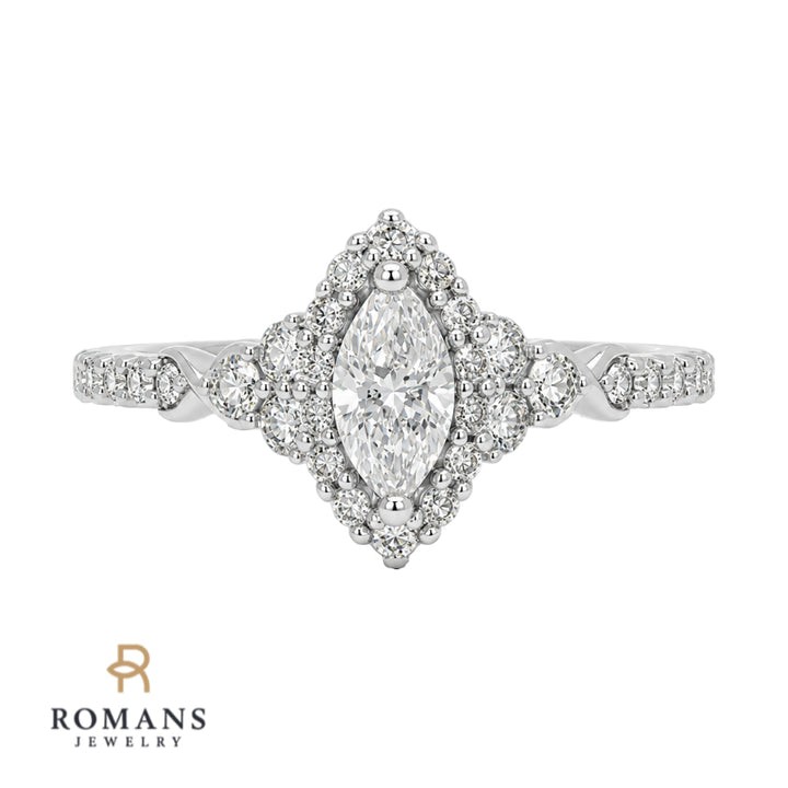 Marquise Diamond Nature Halo Engagement Ring 14K White Gold .70CTW