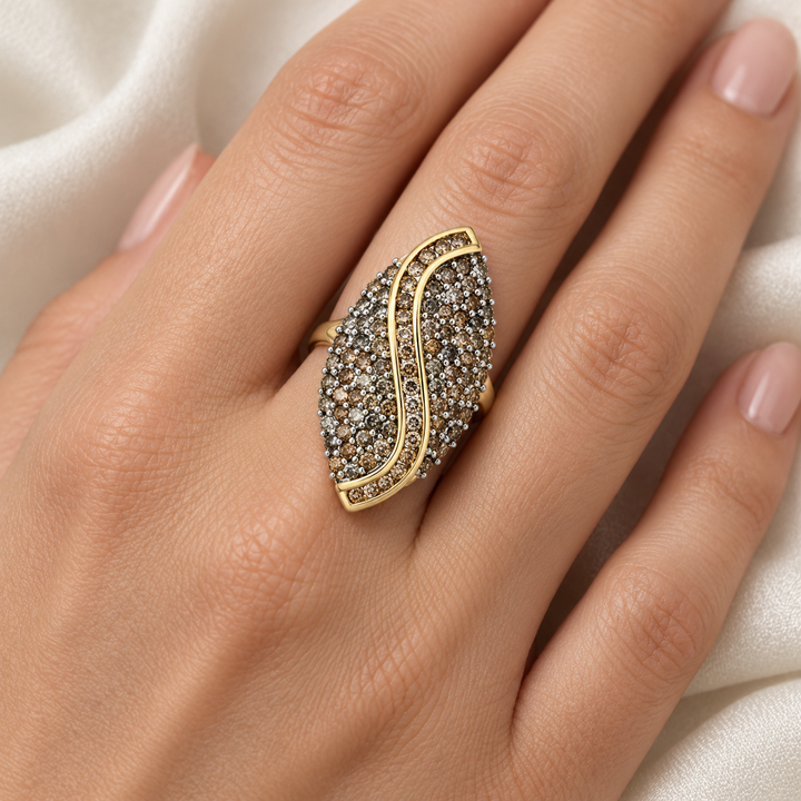 Diamond Marquise Cluster Cocktail Ring 1.86CTW 10K Yellow Gold