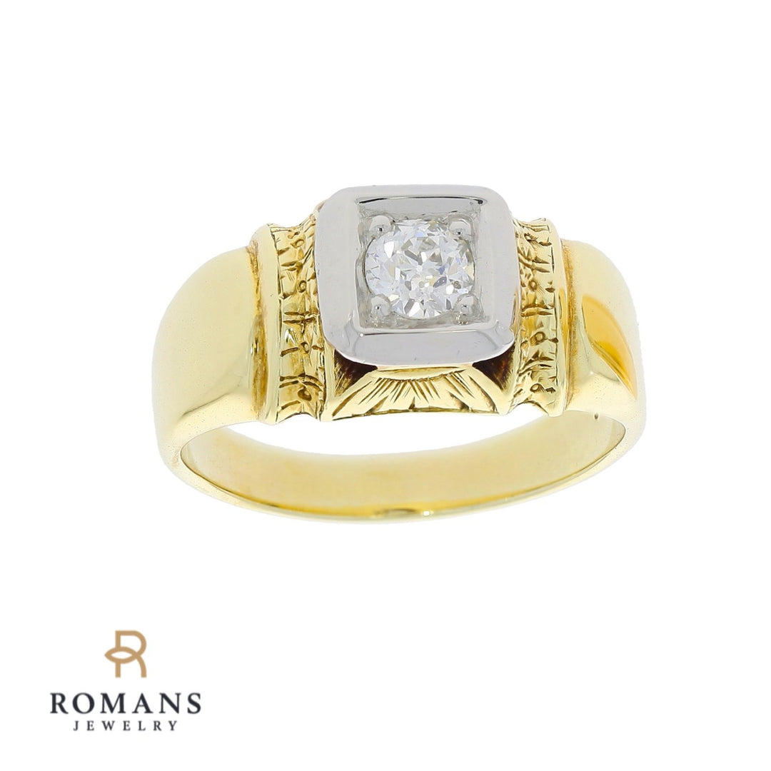 Men's Diamond Ring 1920's 14K Two Tone .36CT