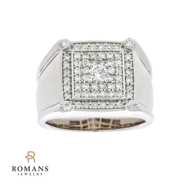 Men's Diamond Square Ring 14K White Gold .82CTW
