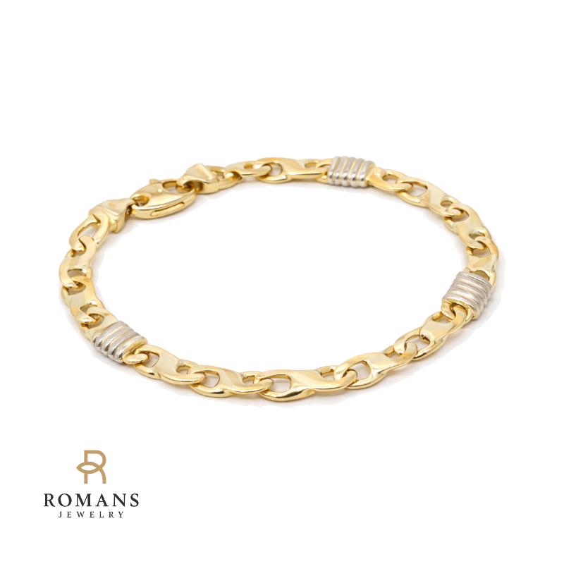 Mens Link Bracelet 14K Two Tone 8.25"