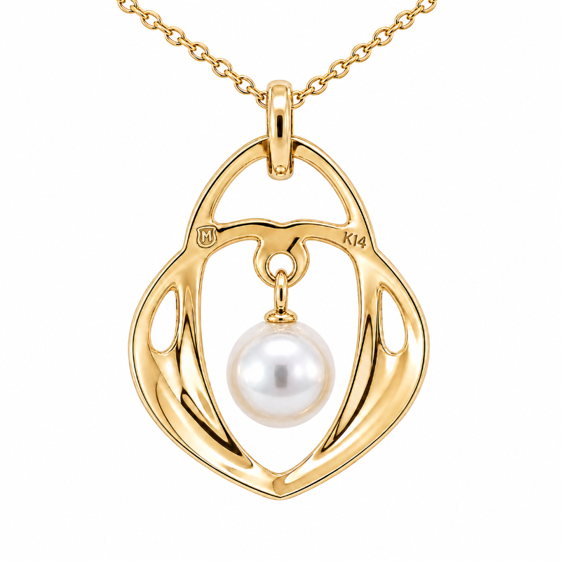 Mikimoto Pearl Necklace 14K Yellow Gold 17.5 Inch Chain