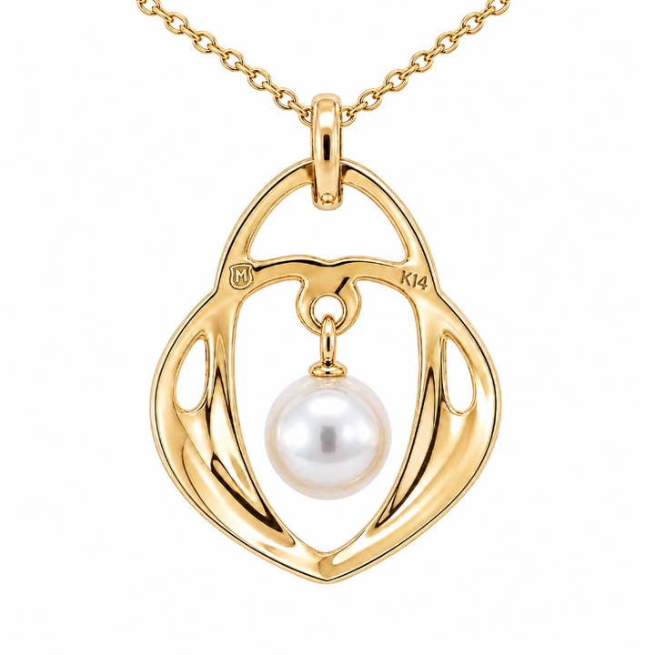 Mikimoto Pearl Necklace 14K Yellow Gold 17.5 Inch Chain