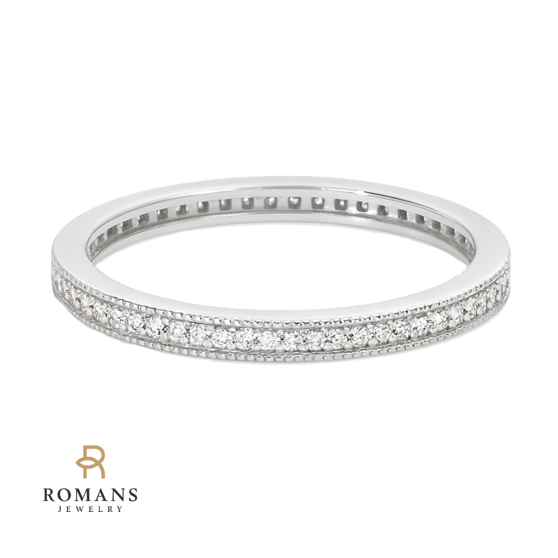 Milgrain Diamond Eternity Band 14K White Gold .10CTW