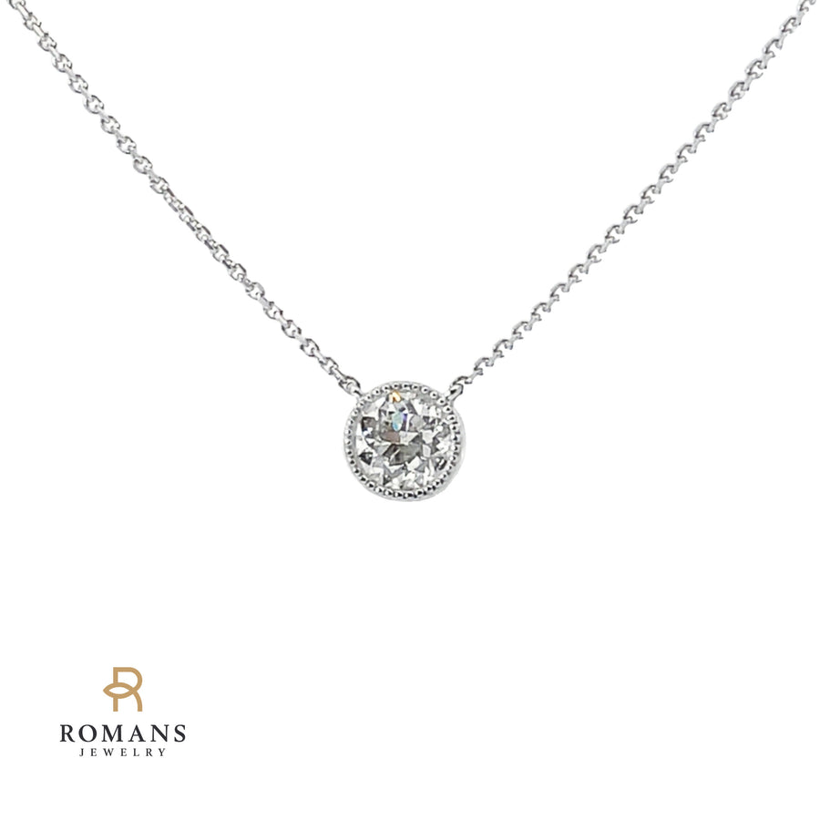 Milgrain Diamond Floating Necklace 14K White Gold .70CT GIA