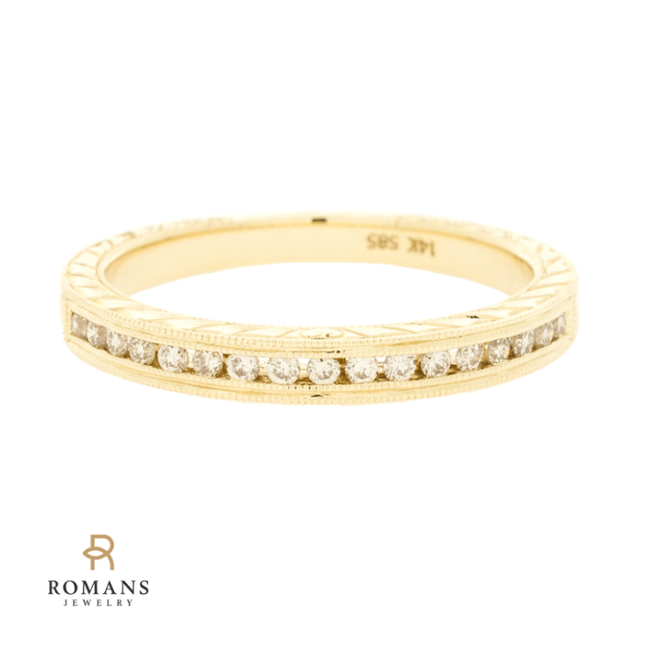 Milgrain Engraved Diamond Band 14K Yellow Gold