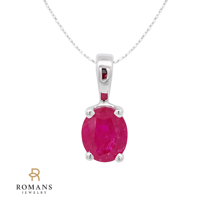 Minimalistic Oval Ruby Solitaire Pendant 14K White Gold .59CT