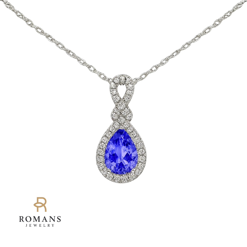 Modern Tanzanite Diamond Swirl Pendant in 14K White Gold .65CT